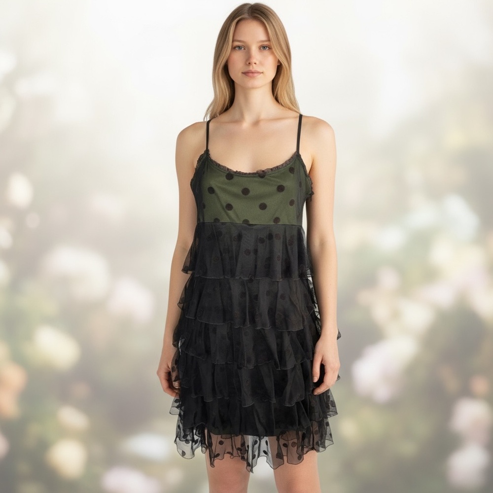Betsey Johnson Vintage 2001 Whimsygoth Sheer Polka Dot Dress Size 6